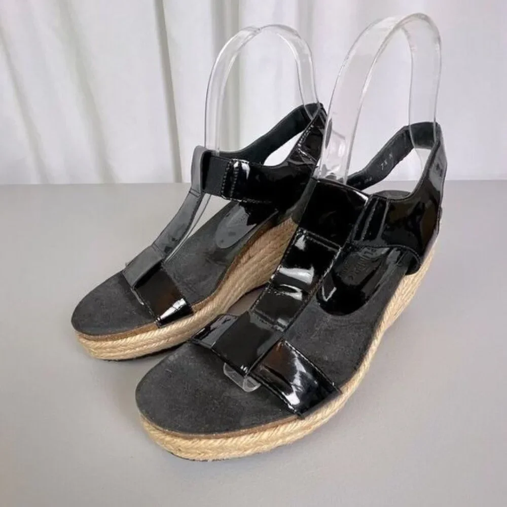 DONALD J PLINER WOMENS BLACK PATENT LEATHER STYLE WEDGE ESPADRILLES SIZE 7.5 N